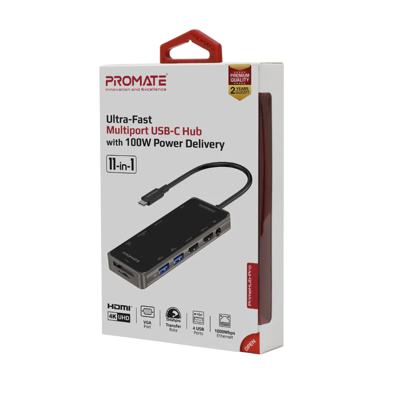 PROMATE PRIMEHUB-PRO Ultra-Fast Multiport USB-C Hub with 100W Power Delivery PROMATE PRIMEHUB-PRO Ultra-Fast Multiport USB-C Hub with 100W Power Delivery